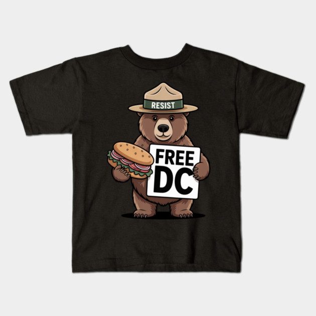 Resist Bear Holding A Sandwich And Free DC Sign Kids T-Shirt by Creatifly Graphic Tees