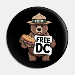Resist Bear Holding A Sandwich And Free DC Sign Pin