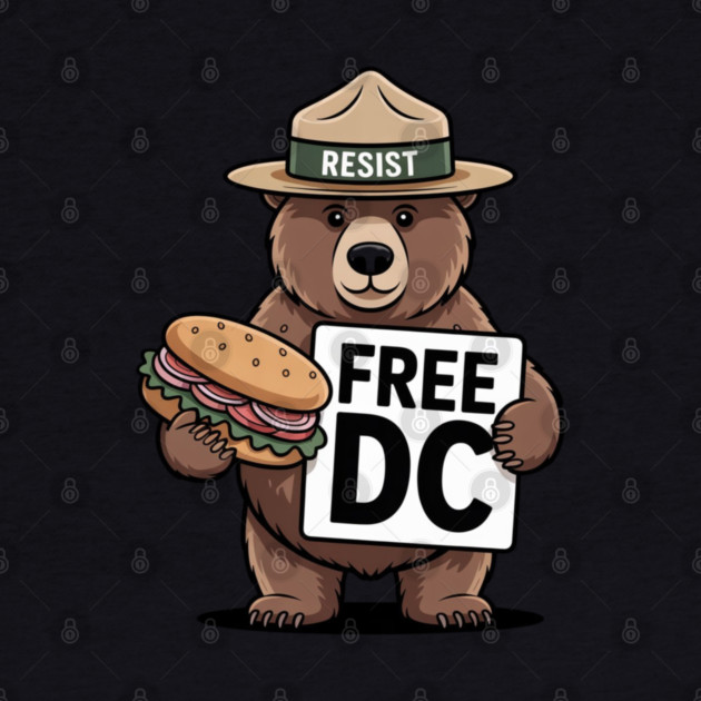 Resist Bear Holding A Sandwich And Free DC Sign by Creatifly Graphic Tees
