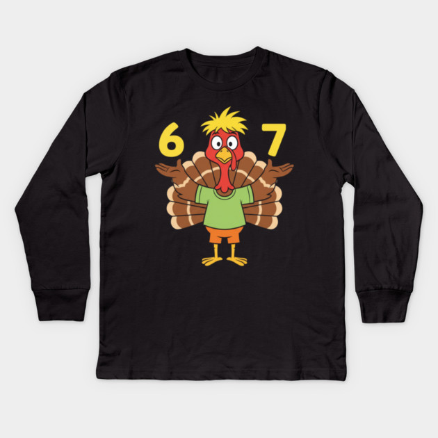 Thanksgiving Turkey 67 – Funny Number Meme Kids Long Sleeve T-Shirt by ArtistTee ⭐⭐⭐⭐⭐