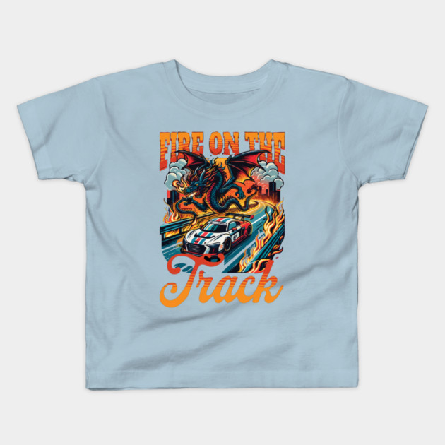 Dragon Fire on The Track Kids T-Shirt by Megadorim