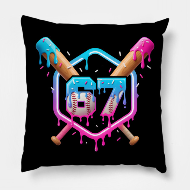 67 Baseball – Drippy Ice Cream Bats Design Pillow by ArtistTee ⭐⭐⭐⭐⭐