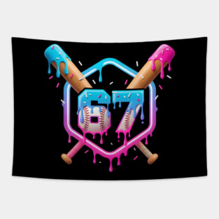 67 Baseball – Drippy Ice Cream Bats Design Tapestry