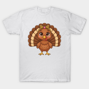 Thanksgiving Turkey for Women – Cute Leopard-Bow Cartoon T-Shirt