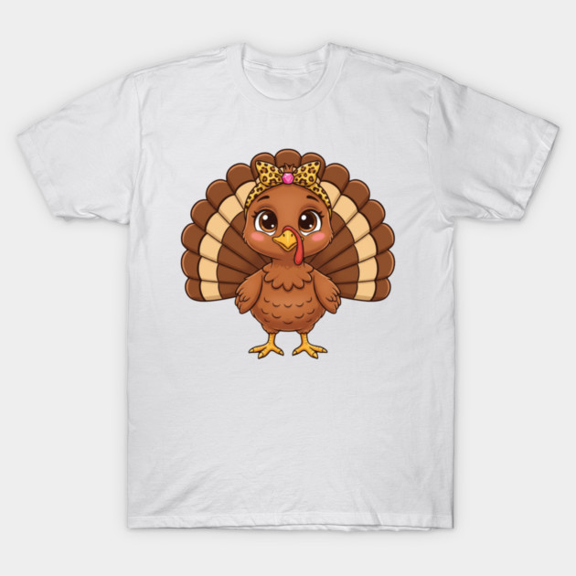 Thanksgiving Turkey for Women – Cute Leopard-Bow Cartoon T-Shirt by ArtistTee ⭐⭐⭐⭐⭐