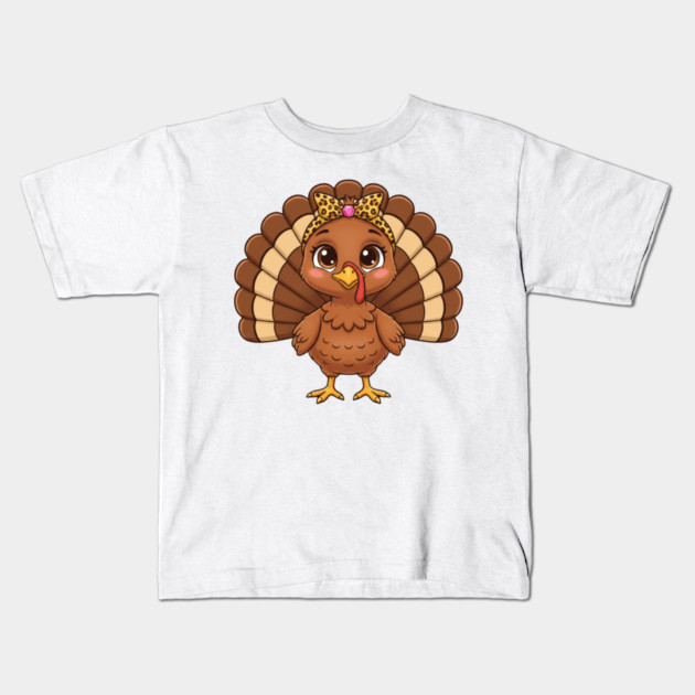 Thanksgiving Turkey for Women – Cute Leopard-Bow Cartoon Kids T-Shirt by ArtistTee ⭐⭐⭐⭐⭐