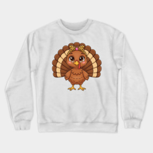 Thanksgiving Turkey for Women – Cute Leopard-Bow Cartoon Crewneck Sweatshirt