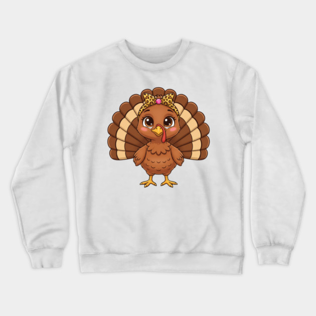 Thanksgiving Turkey for Women – Cute Leopard-Bow Cartoon Crewneck Sweatshirt by ArtistTee ⭐⭐⭐⭐⭐