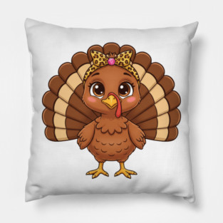 Thanksgiving Turkey for Women – Cute Leopard-Bow Cartoon Pillow