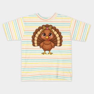 Thanksgiving Turkey for Women – Cute Leopard-Bow Cartoon Kids T-Shirt