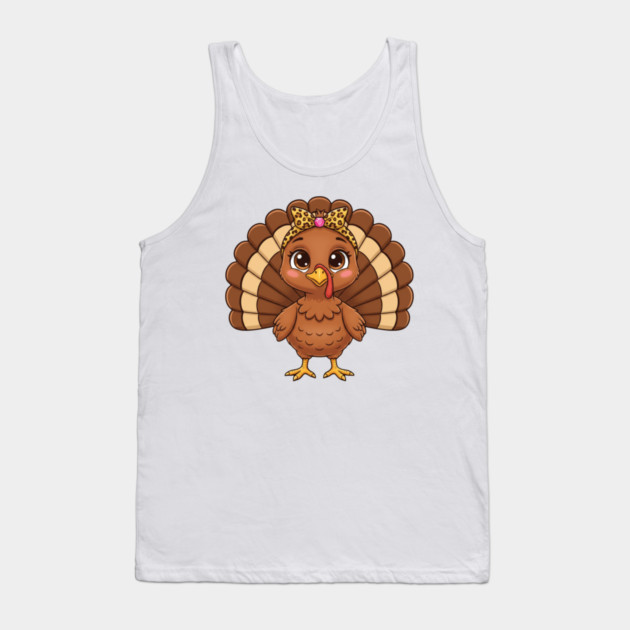 Thanksgiving Turkey for Women – Cute Leopard-Bow Cartoon Tank Top by ArtistTee ⭐⭐⭐⭐⭐