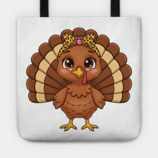 Thanksgiving Turkey for Women – Cute Leopard-Bow Cartoon Tote