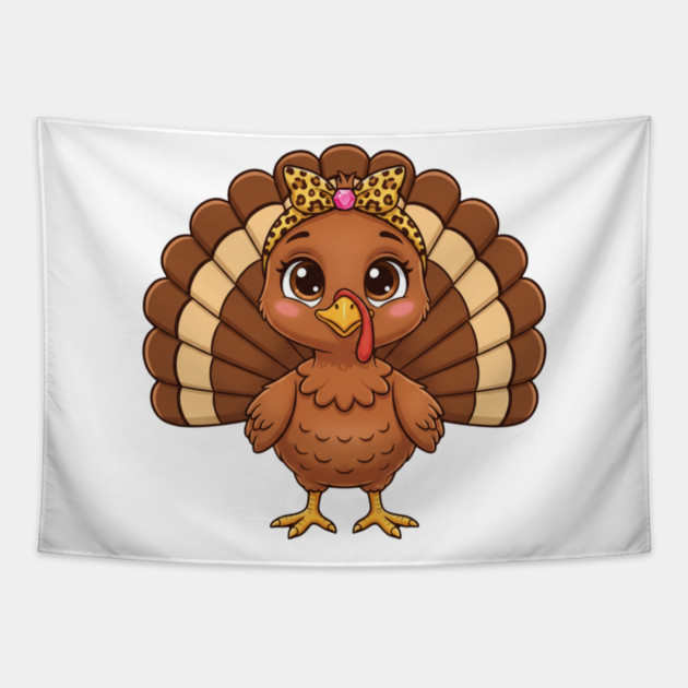 Thanksgiving Turkey for Women – Cute Leopard-Bow Cartoon Tapestry by ArtistTee ⭐⭐⭐⭐⭐