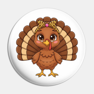 Thanksgiving Turkey for Women – Cute Leopard-Bow Cartoon Pin