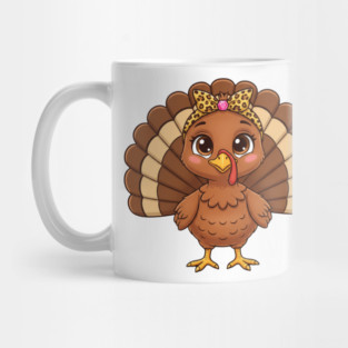 Thanksgiving Turkey for Women – Cute Leopard-Bow Cartoon Mug