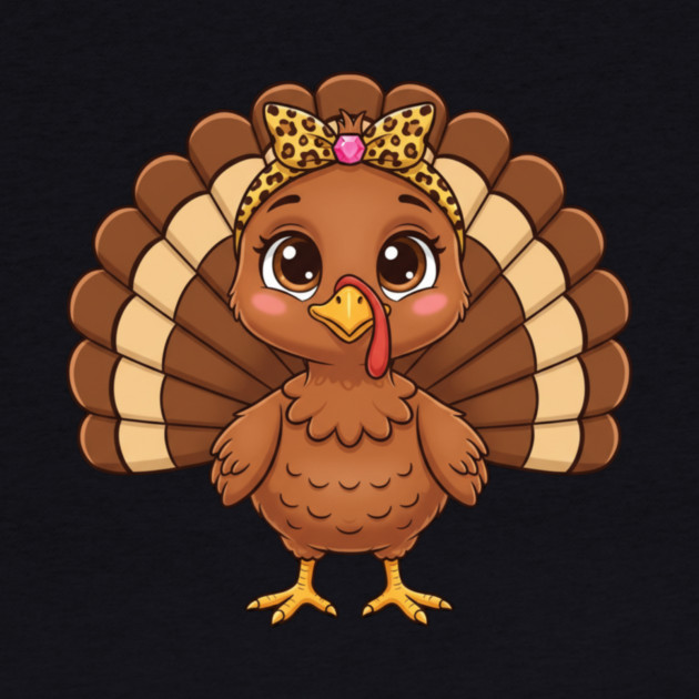 Thanksgiving Turkey for Women – Cute Leopard-Bow Cartoon by ArtistTee ⭐⭐⭐⭐⭐