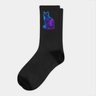 Galaxy Cat Radiating with Neon Cosmic Energy Socks