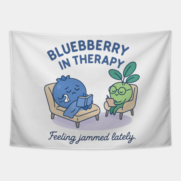 Blueberry in Therapy Shirt | Garden Therapy Collection by Leaf & Lee – Funny Mental Health Tee for Self Care & Therapy Humor Lovers Tapestry by Anne Lee