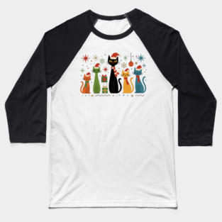 Retro Mid-Century Modern Cat Christmas Cats 50s 60s Style Baseball T-Shirt