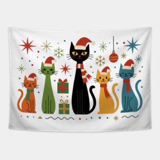 Retro Mid-Century Modern Cat Christmas Cats 50s 60s Style Tapestry
