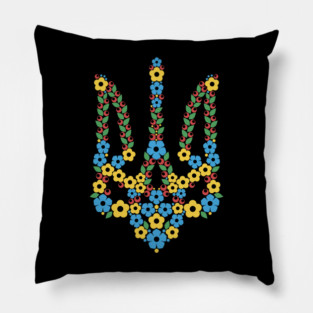 Ukrainian Trident Coat Of Arms Made of Flowers Pillow