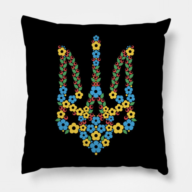 Ukrainian Trident Coat Of Arms Made of Flowers Pillow by Anticorporati