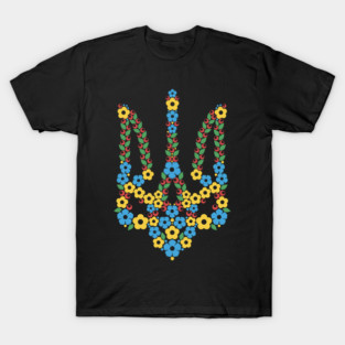 Ukrainian Trident Coat Of Arms Made of Flowers T-Shirt