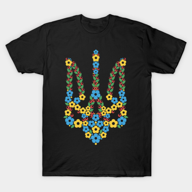 Ukrainian Trident Coat Of Arms Made of Flowers T-Shirt by Anticorporati