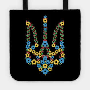 Ukrainian Trident Coat Of Arms Made of Flowers Tote