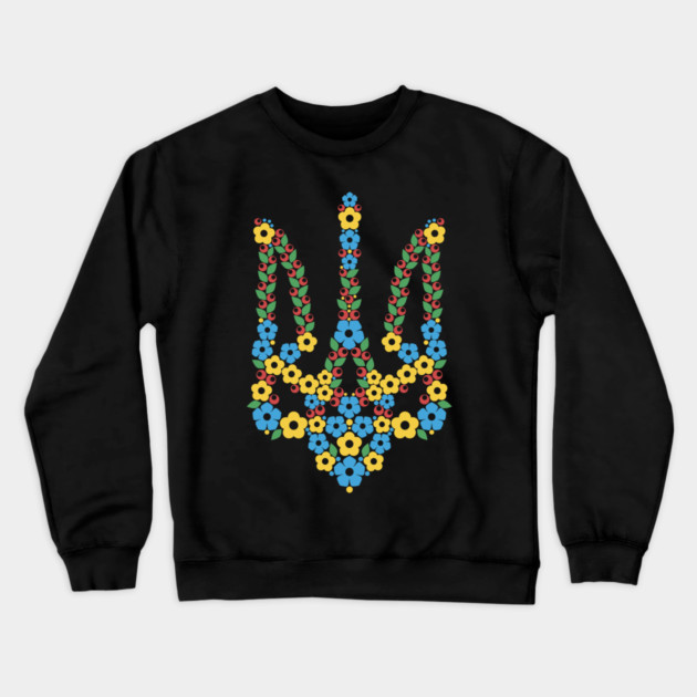 Ukrainian Trident Coat Of Arms Made of Flowers Crewneck Sweatshirt by Anticorporati