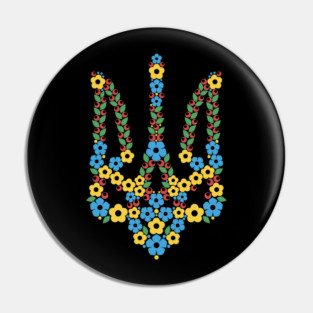 Ukrainian Trident Coat Of Arms Made of Flowers Pin