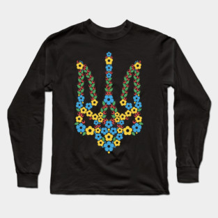 Ukrainian Trident Coat Of Arms Made of Flowers Long Sleeve T-Shirt