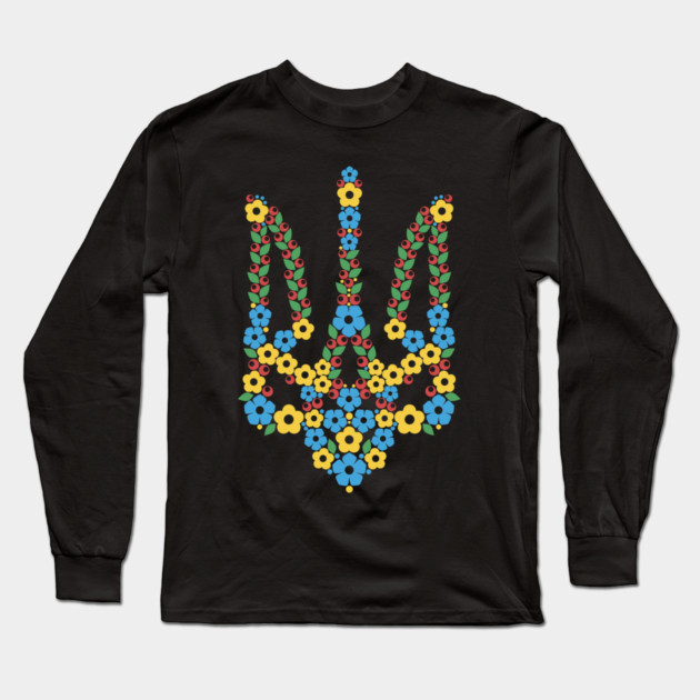 Ukrainian Trident Coat Of Arms Made of Flowers Long Sleeve T-Shirt by Anticorporati