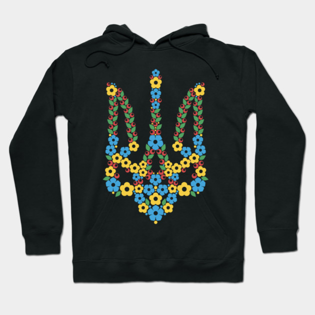 Ukrainian Trident Coat Of Arms Made of Flowers Hoodie by Anticorporati