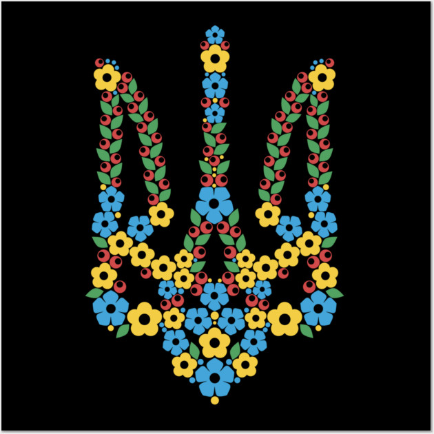 Ukrainian Trident Coat Of Arms Made of Flowers Wall Art by Anticorporati