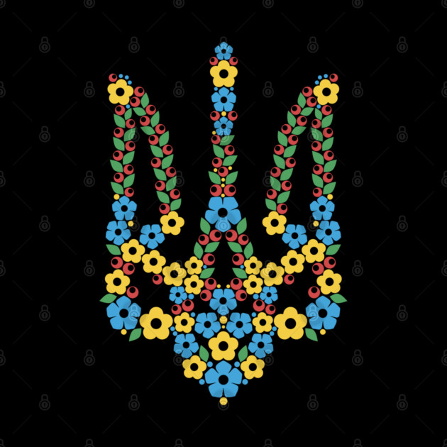 Ukrainian Trident Coat Of Arms Made of Flowers by Anticorporati