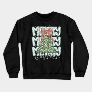 Preppy Merry Christmas Lace Bow Coquette Tree Holiday Retro Design Crewneck Sweatshirt