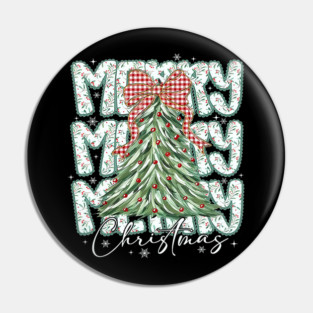 Preppy Merry Christmas Lace Bow Coquette Tree Holiday Retro Design Pin