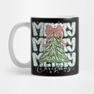 Preppy Merry Christmas Lace Bow Coquette Tree Holiday Retro Design Mug