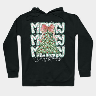 Preppy Merry Christmas Lace Bow Coquette Tree Holiday Retro Design Hoodie