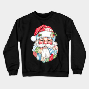 Vintage Preppy Santa Patchwork Face Retro Christmas Holiday Design Crewneck Sweatshirt