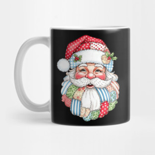 Vintage Preppy Santa Patchwork Face Retro Christmas Holiday Design Mug