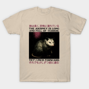 Possum The journey is long and full of terror, Japanese Weird Art t-shirt, Meme t shirt, Unhinged Funny Animal Vintage T-Shirt