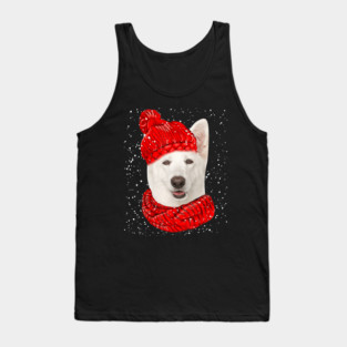 White German Shepherd Scarf Funny Dog Christmas Santa Holiday Design Tank Top