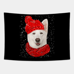 White German Shepherd Scarf Funny Dog Christmas Santa Holiday Design Tapestry