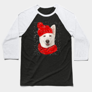 White German Shepherd Scarf Funny Dog Christmas Santa Holiday Design Baseball T-Shirt