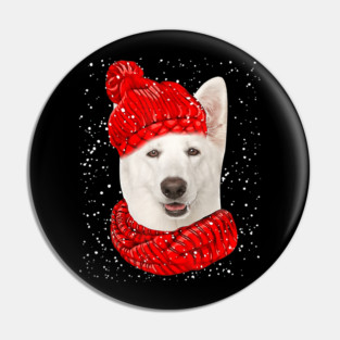 White German Shepherd Scarf Funny Dog Christmas Santa Holiday Design Pin