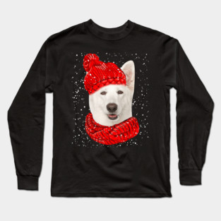 White German Shepherd Scarf Funny Dog Christmas Santa Holiday Design Long Sleeve T-Shirt