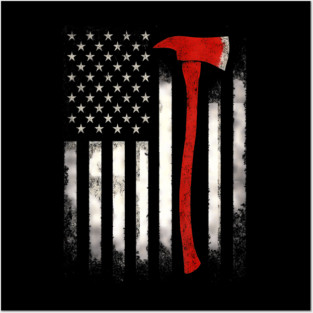 Wildland Firefighter Axe Us Usa American Flag Patriotic Posters and Art