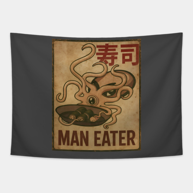 Man Eater Squid Tapestry by Demian Stipatio